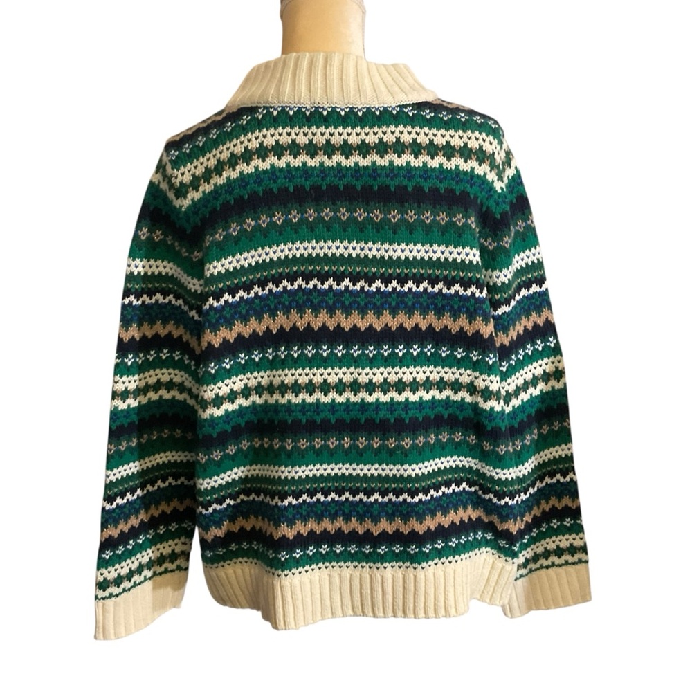 Talbots Fair Isle style green/cream/blue/tan striped Cardigan. 1X. NWT - Picture 3 of 14